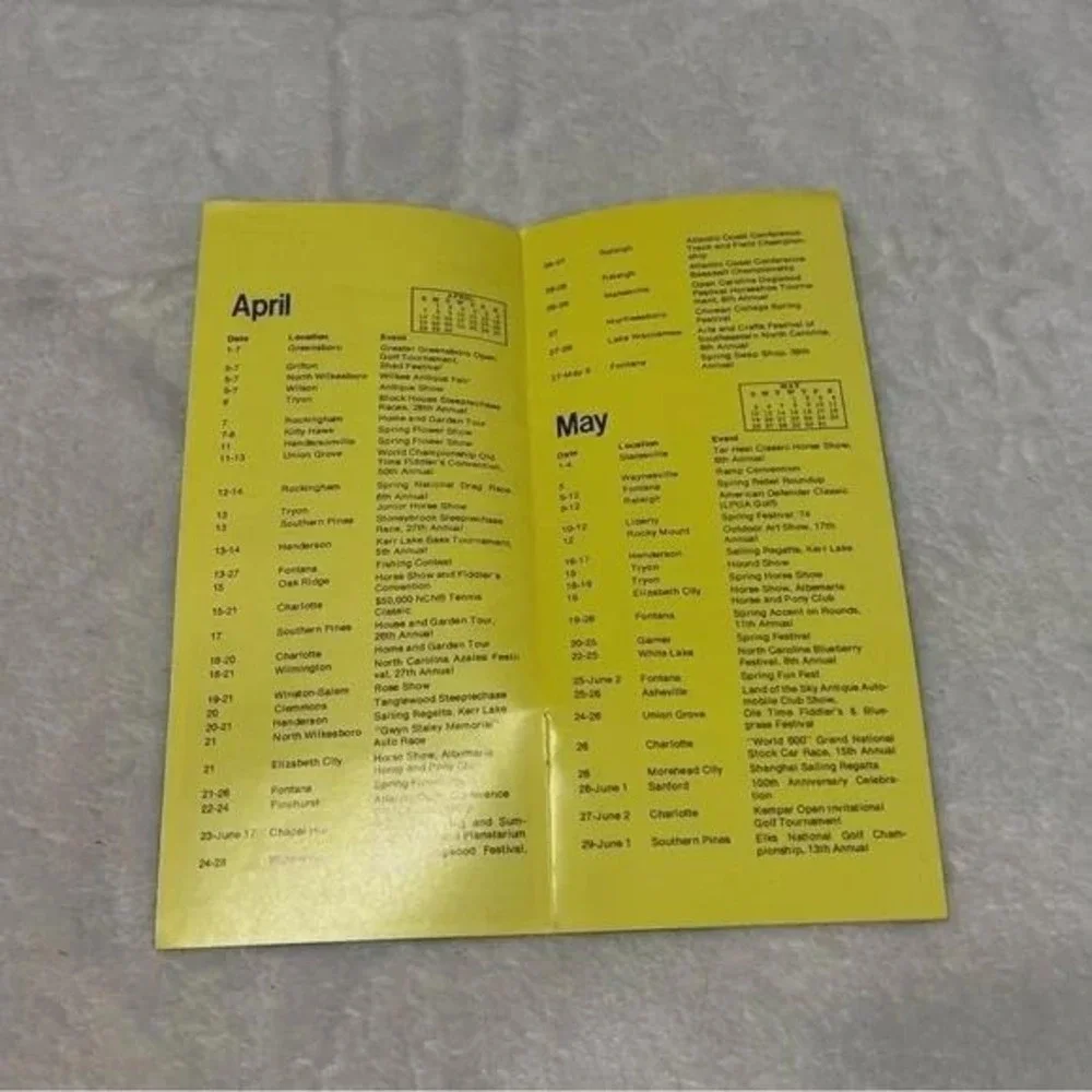 North Carolina 1974 Spring Summer Calendar of Events Vintage Brochure